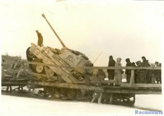 Press Photo: Rare German Pzkw.  V Panther Panzer Tank On Collapsed Bridge; 1944