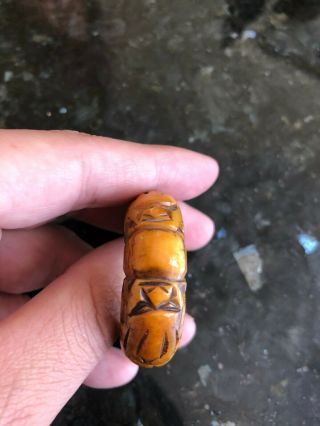 Vintage Chinese Natural Cut Hand Carved Double Dragon Ring Bead Pendant 3
