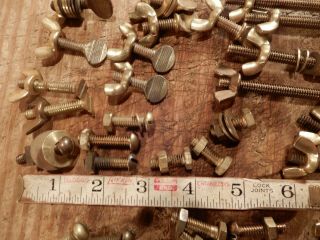 antique 1/4 - 20 machine bolts vintage brass thumb turn screws wing nut fastener 3