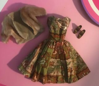 Vintage 1970’s Barbie Clone Dress Matching Faux Fur Jacket And Pilgrim Shoes
