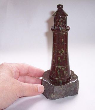 Antique/vintage Cornish Red Serpentine Gemstone Lighthouse Ornament 6.  25 " High
