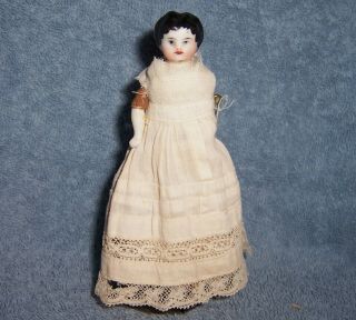 Antique German Porcelain China Head Dollhouse Doll House 5 " Pretty Face Dressed