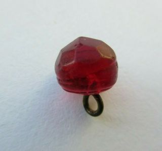 Stunning Small Antique Vtg Faceted Ruby Red Glass Charmstring Button 3/8 " (r)