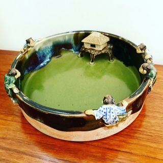 Rare Large Antique Japanese Sumida Gawa Hand Made Decorative Bowl