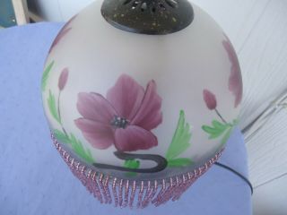 antique style lamp shade with glass tassels hand painted purple flowers 20cm 2