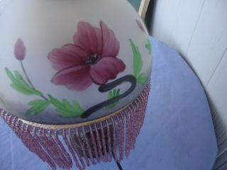antique style lamp shade with glass tassels hand painted purple flowers 20cm 3
