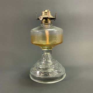 Vintage Large Thick Pressed Glass Oil Lamp Kerosene Base Font Burner Antique