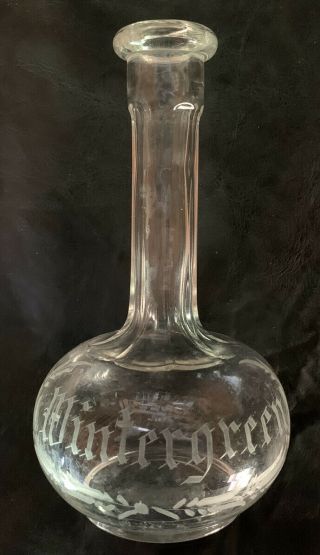 Antique Victorian Drug Store Apothecary Pharmacy Wintergreen Bottle Etched Glass