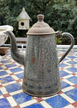 Antique French Enamelware Coffee Pot Emaille Enamel French Provincial