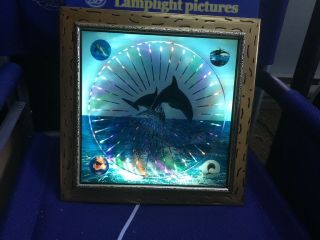 Rare Mid Century Lighted Dolphins Frame Kaleidoscope Motion Psychedelic Picture