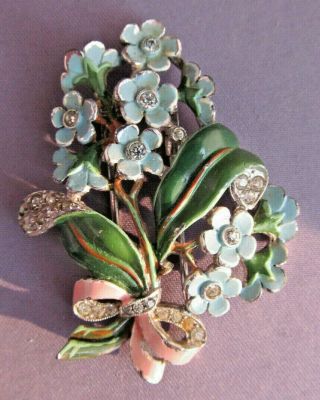 Rare Vintage Trifari Alfred Philippe Enamel Flower Bouquet Fur Clip Brooch Pin