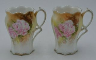 Antique Rs Prussia Red Mark Set Of Two Tea Cups Floral