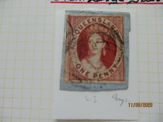 Queensland Stamps: 1d Chalon Imperf - Rare - (h331)