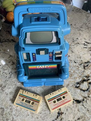 Rare Playskool Casey Blue Robot Droid 1985 85 Cassette Player Learn Toy W/tapes