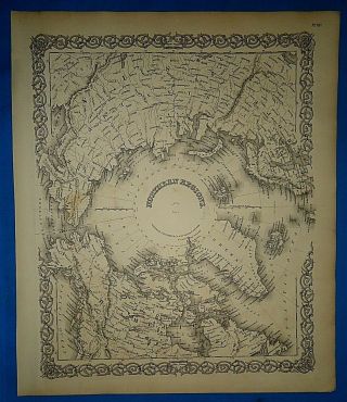 Vintage 1862 Colton Atlas Map North Pole - Arctic Ocean Old Antique