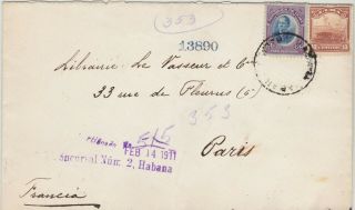 521) 1cuba 1911 Rare Registered Cover Habana 1910 To France - Franking