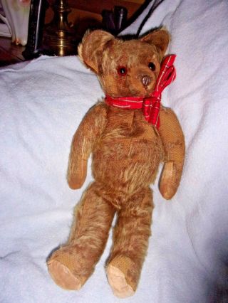Antique Well Loved18 Inch Mohair Teddy Bear With Glass Eyes And Metal Nose