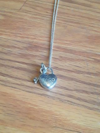 Vintage Rare Tiffany And Co Sterling Silver Necklace W/ Key And Heart