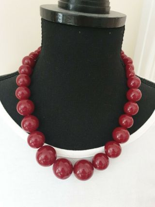 Rare Vintage Graduated Cherry Amber Bakelite Bead Necklace Circa 1930s 40s 105g