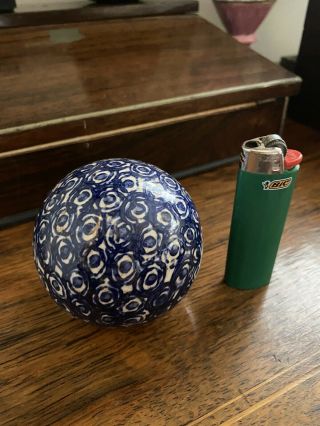 Antique Scottish English Victorian Ceramic Cobalt Carpet Ball,  19th C,  1880s 3 "