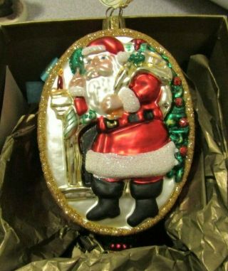 Rare Waterford Holiday Heirlooms Blown Glass Christmas Ornament ‘santa Was Here’