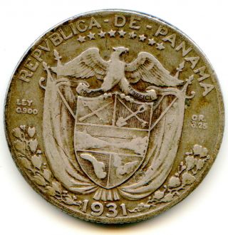 Panama 1/4 Balboa 1931 Key Date Coin Very Rare Lotsep7988