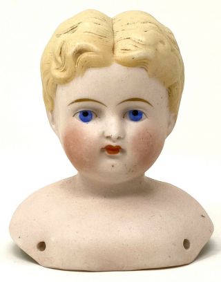 3 - 1/2” Antique Bisque Shoulder Head – Blonde Boy “b”,  Hairline Crack,  1880’s,  As