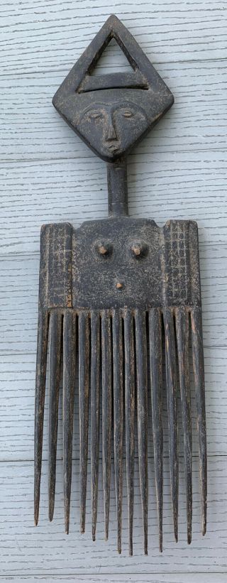 Vintage African Statue Carved Wood Comb Approx.  16 X 5 Inches