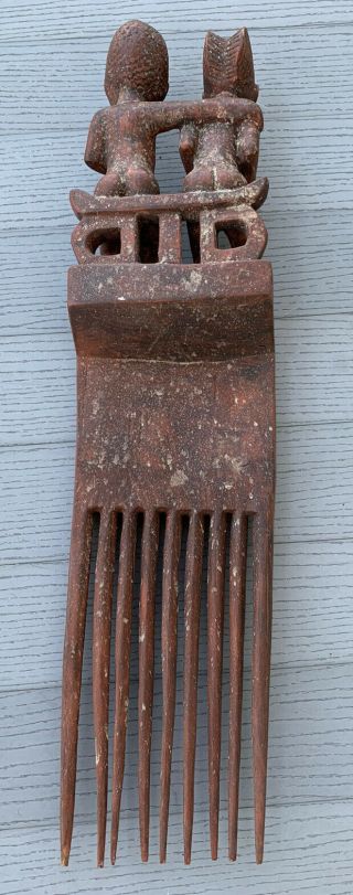 Vintage African Statue Carved Wood Comb Approx.  21 X 6 Inches