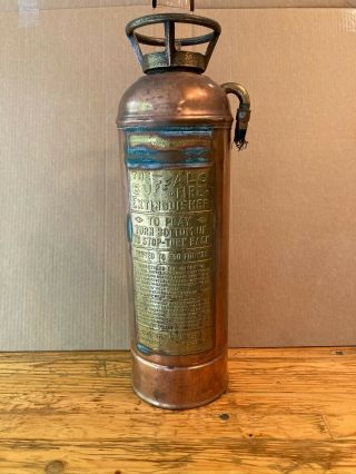 Antique Vintage Buffalo Brass & Copper Fire Extinguisher - “empty” And No Dents