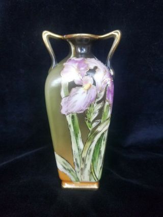 Antique Hand Painted Japanese Nippon Moriage Beaded 7 1/2 " Flowered Vase