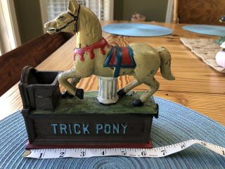 Vintage Antique Mechanical Cast Iron Bank • Trick Pony Coin Bank Collectible Toy