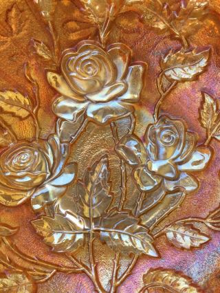 Carnival Glass Rare Large Antique,  10” X 3 3/4 “ Rose And Daisy,  Marigold Orange.