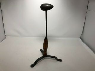 Rare Antique Egg Iron - Has A Wood Handle And Metal Base With Three Legs.