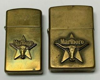 Vintage Zippo 1990 & 1992 Marlboro Bull Emblem Lighters | Very Rare Brass | Wow