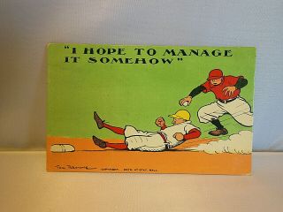 Antique Vtg " I Hope To Manage It Somehow " Tom Browne Comic Baseball Postcard