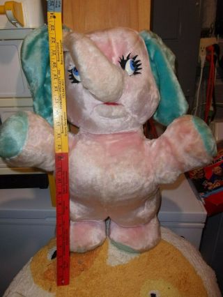 24 " Vintage The Rushton Company Pink Elephant Stuffed Animal Plush Toy 1960 