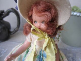 Vintage Nancy Ann Storybook Doll Yellow Dress Blue Flowers & Lace Red Hair