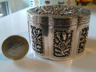 Rare Antique Chinese Solid Silver Small Pierced Cricket Box With Makers Hallmark