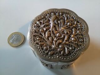 RARE ANTIQUE CHINESE SOLID SILVER SMALL PIERCED CRICKET BOX with MAKERS HALLMARK 2