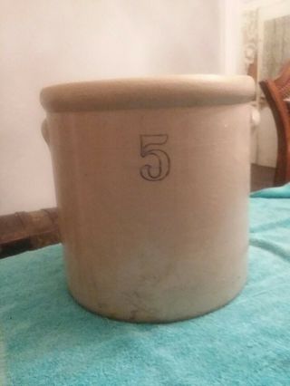 Antique Salt Glazed 5 Gallon Stoneware Crock With Handles.  In