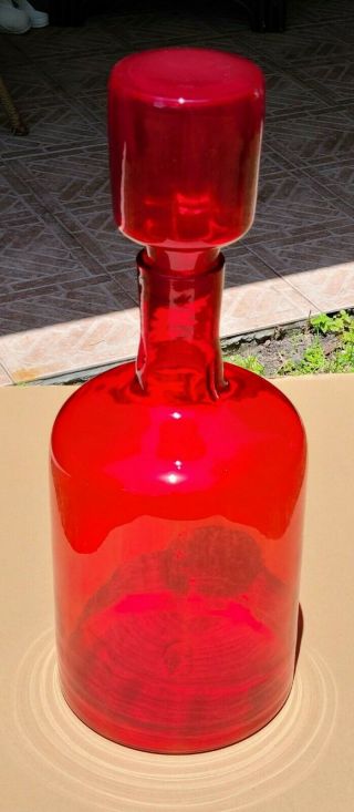 Vintage Optic Red Blenko Glass Decanter With Stopper Rare Hugh.  Joel Meyers 60s