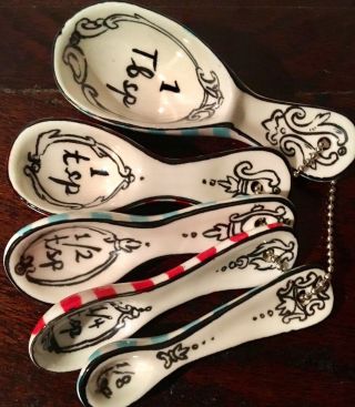 Molly Hatch Anthropologie Measuring Spoons Rare Ceramic Striped