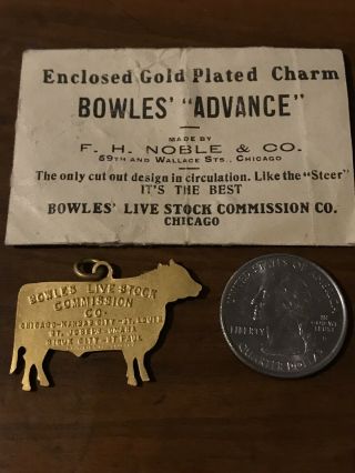 Vintage Gold Plated Bowles Livestock Commission Co Chicago Fob Medal Charm Rare