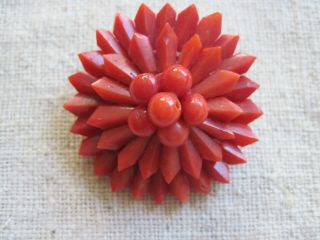 Antique Vintage Carved Red Coral Nesting Brooch Pin