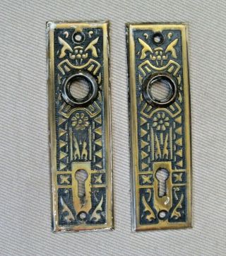 2 Matching Antique Eastlake Door Knob Plates 1 - 5/8 " X 5 - 1/2 "