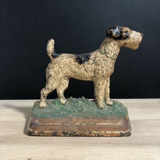 Vintage Antique Hubley Cast Iron 294 Airdale Fox Terrier Book End Sculpture