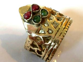 Very Rare,  Detector Find & Polished,  Medieval Silver Ring W/real Rubies&emeralds