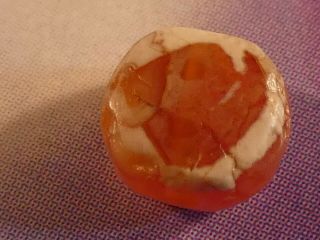 Ancient Pyu - Kushan Etched Agate Carnelian Rare Two Eye Disc Bead 6.  3 By 4 Mm