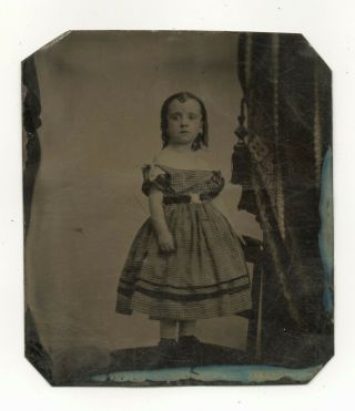 Antique 1860s Civil War Era Tintype Photo Young Girl Dwarf ?